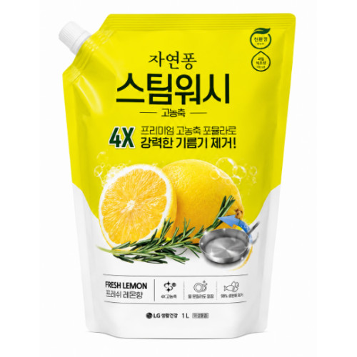 Концентрований засіб для миття посуду Jayeonpong Steam Wash 4X Fresh Lemon, запаска, 1 л